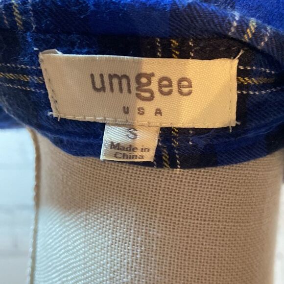 Umgee Blue Plaid Raw Fringe Hem Button Down - Picture 7 of 8